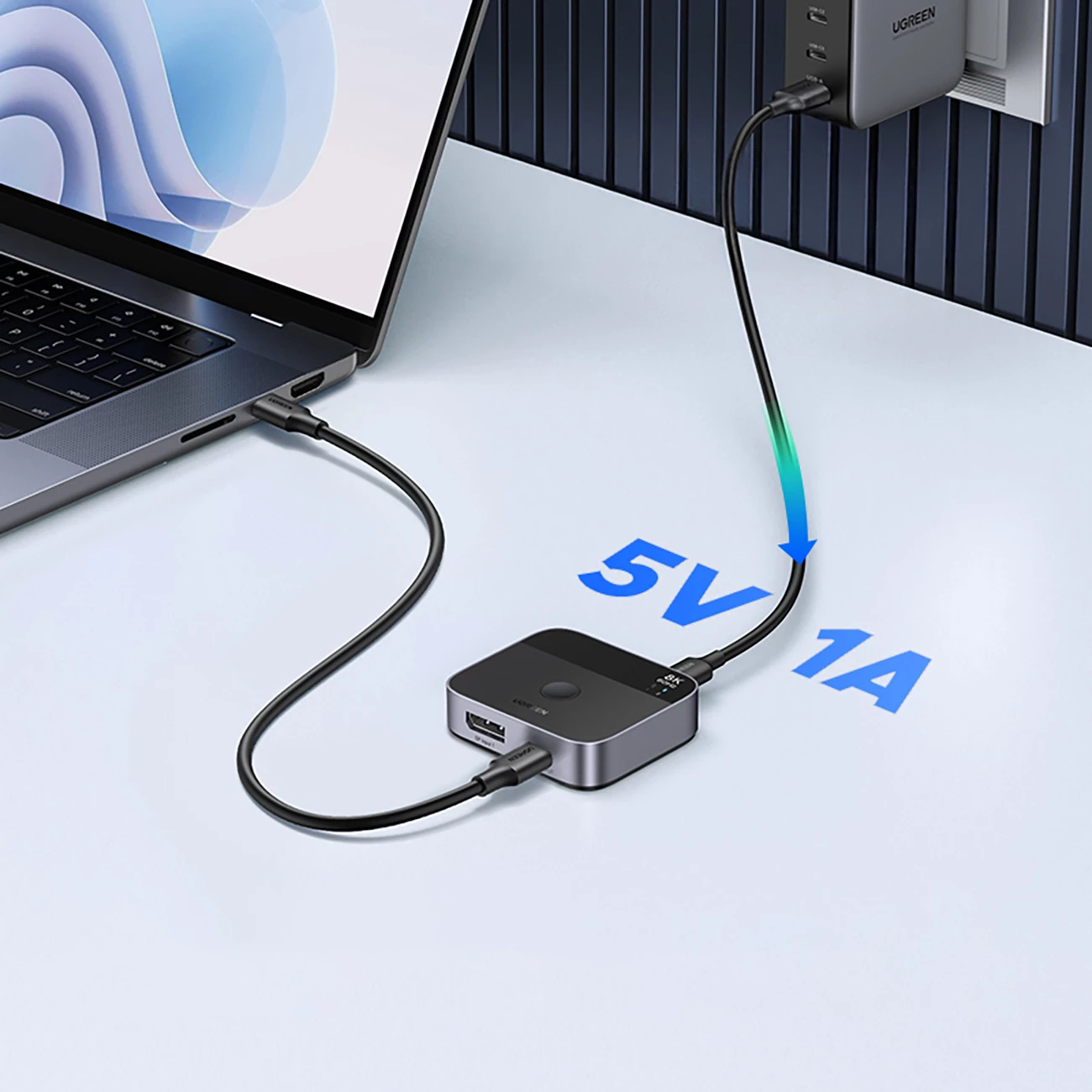 Switch Ugreen 65878 DisplayPort/USB-C në USB-C 8K/60Hz, 4K/120Hz, gri