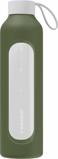 Shishe uji Wessper Activemax Crystalline 1L, xham borosilikat, kapak bambuje, me mbështjellës silikoni, jeshile ulliri