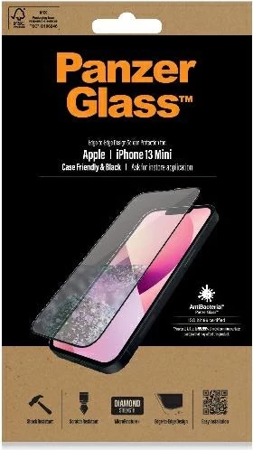 Xham mbrojtës PanzerGlass E2E Microfracture për iPhone 13 mini, me kornizë të zezë