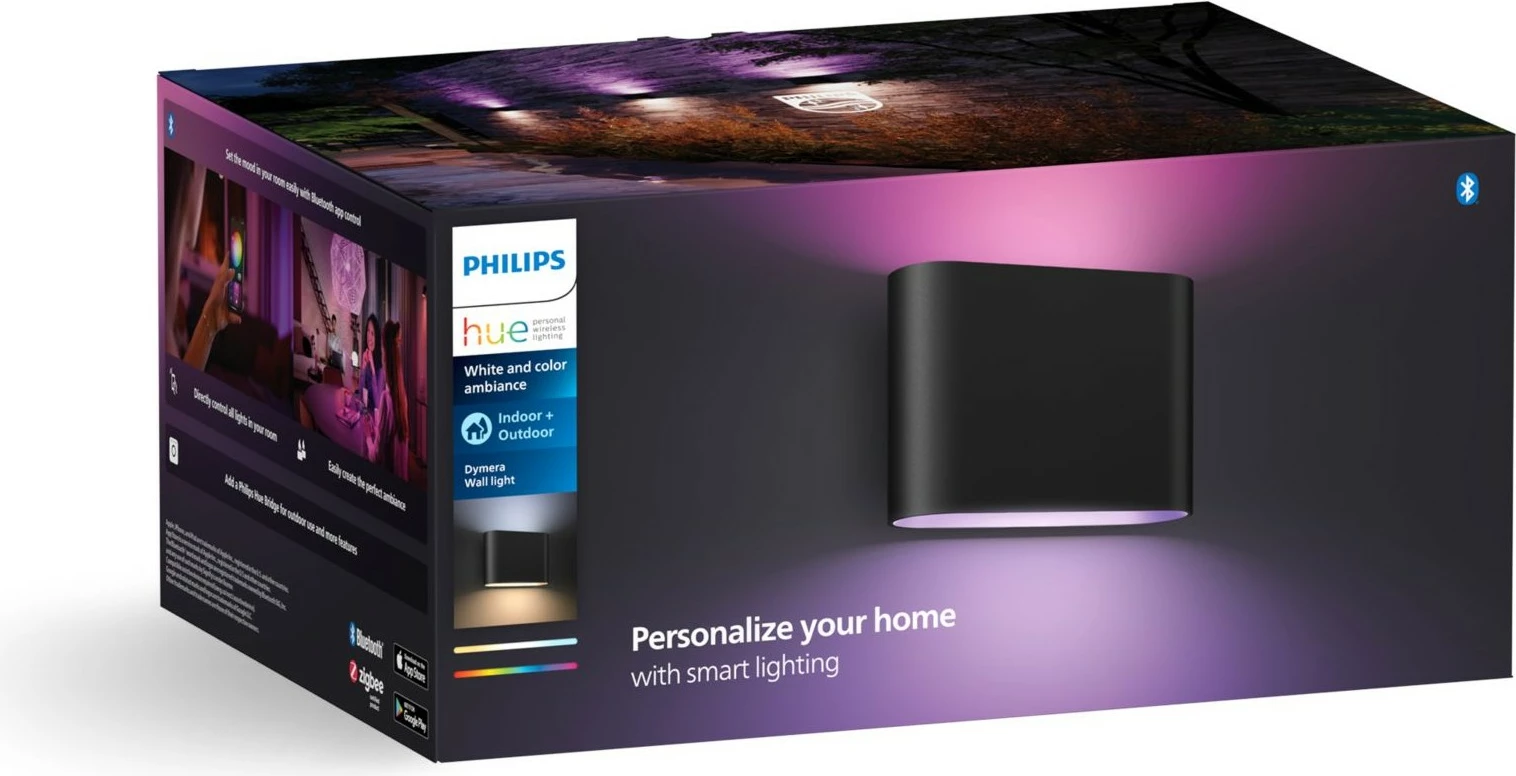 Dritë muri smart Philips Hue, Dymera, LED, Bluetooth, e zezë