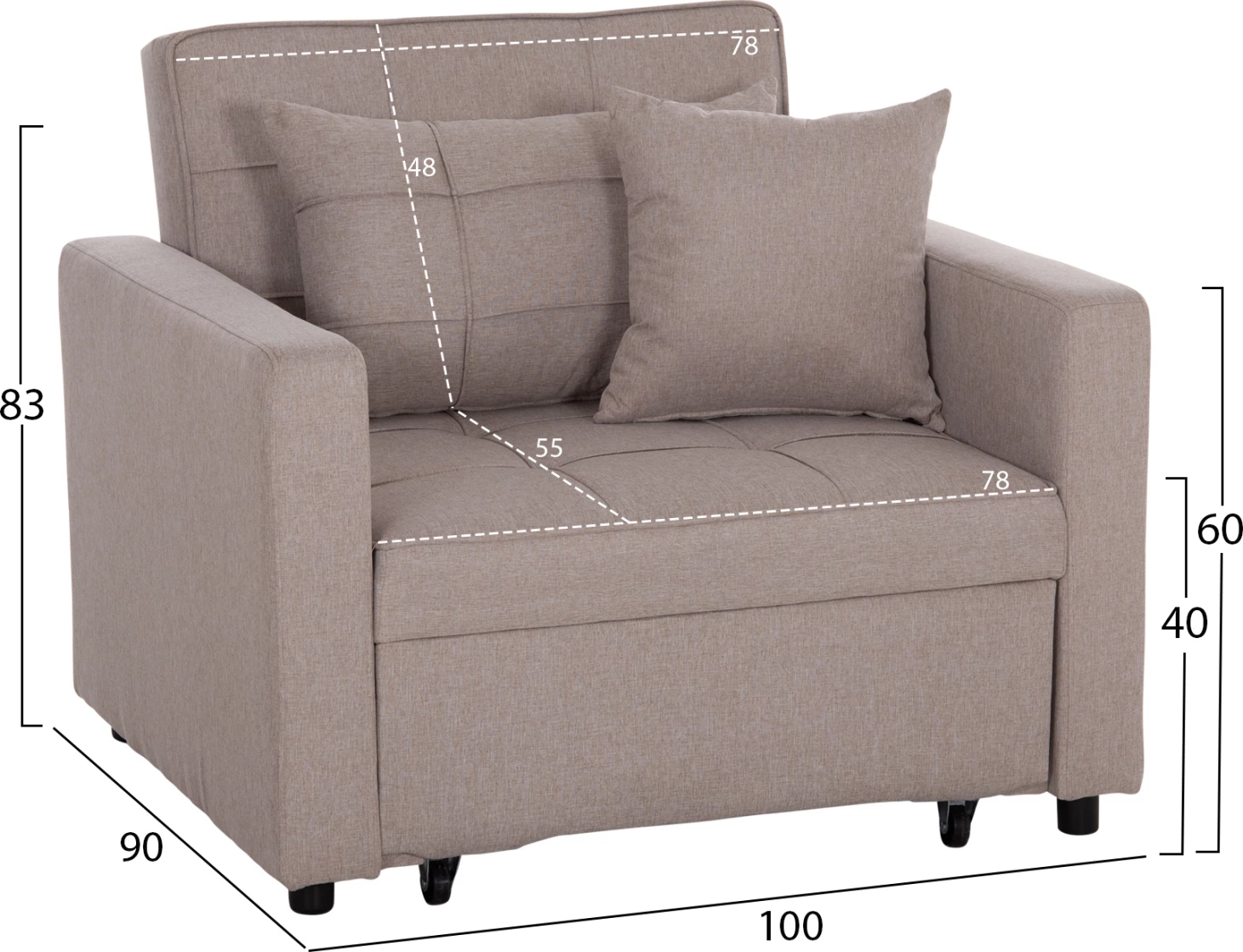 Fotel-krevat MERO, material bezh, FH3306.03, 98x85x88cm