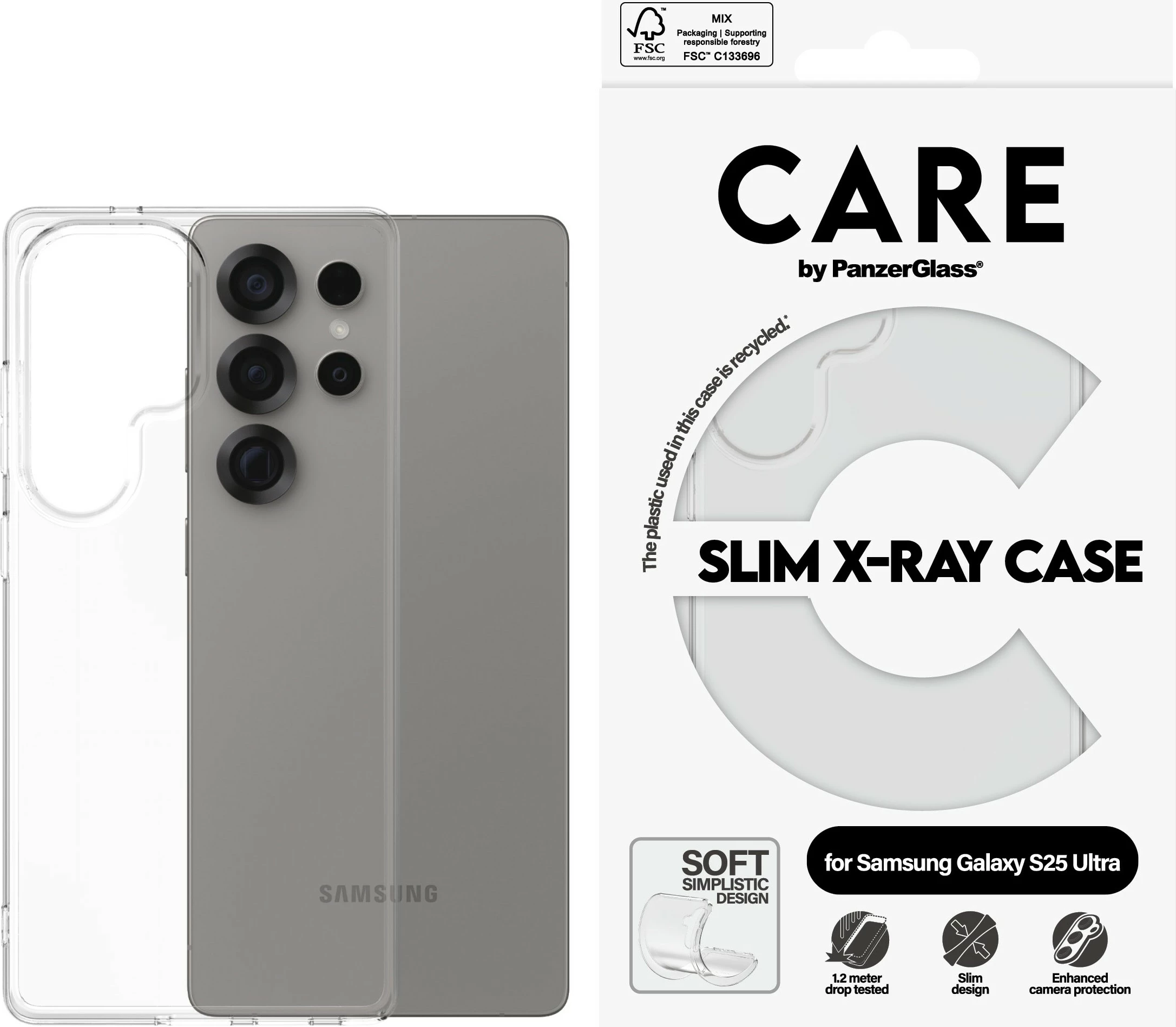 Mbështjellës PanzerGlass CARE Clear X-Ray Soft Basic për Samsung Galaxy S25 Ultra, transparent