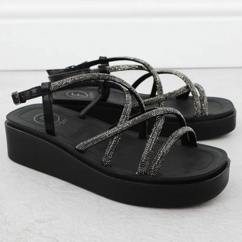 Sandale me platformë Filippo DS6898, të zeza, femra