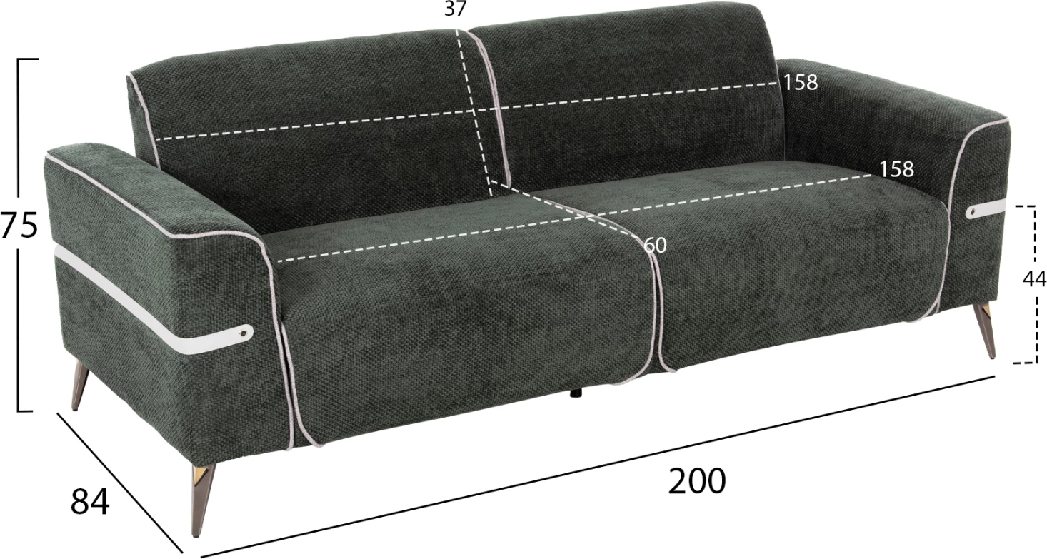 Set divanësh 2 pjesë FERIN FH6070.03, pëlhurë e gjelbër, këmbë metalike ngjyrë kafe e errët