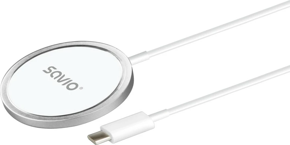 Karikues wireless magnetik Savio LA-11, 15 W, USB Type-C, Bardhë/Gri