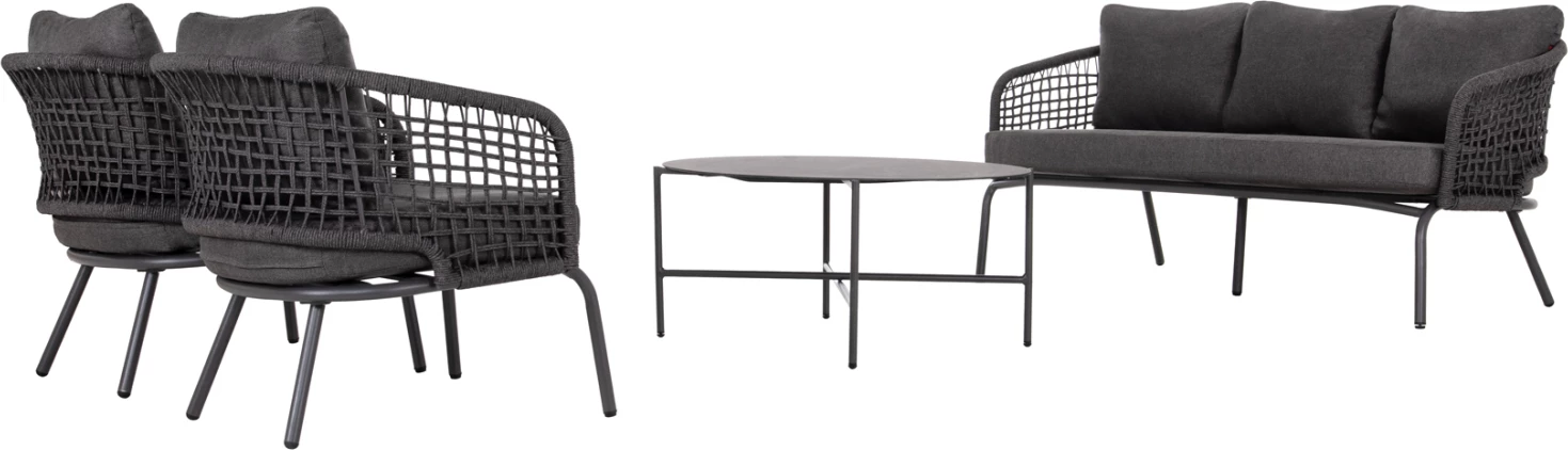 Set lounge për jashtë, 5 ulëse, ELOWEN, alumin, litar, jastëkë, gri, FH6508.01