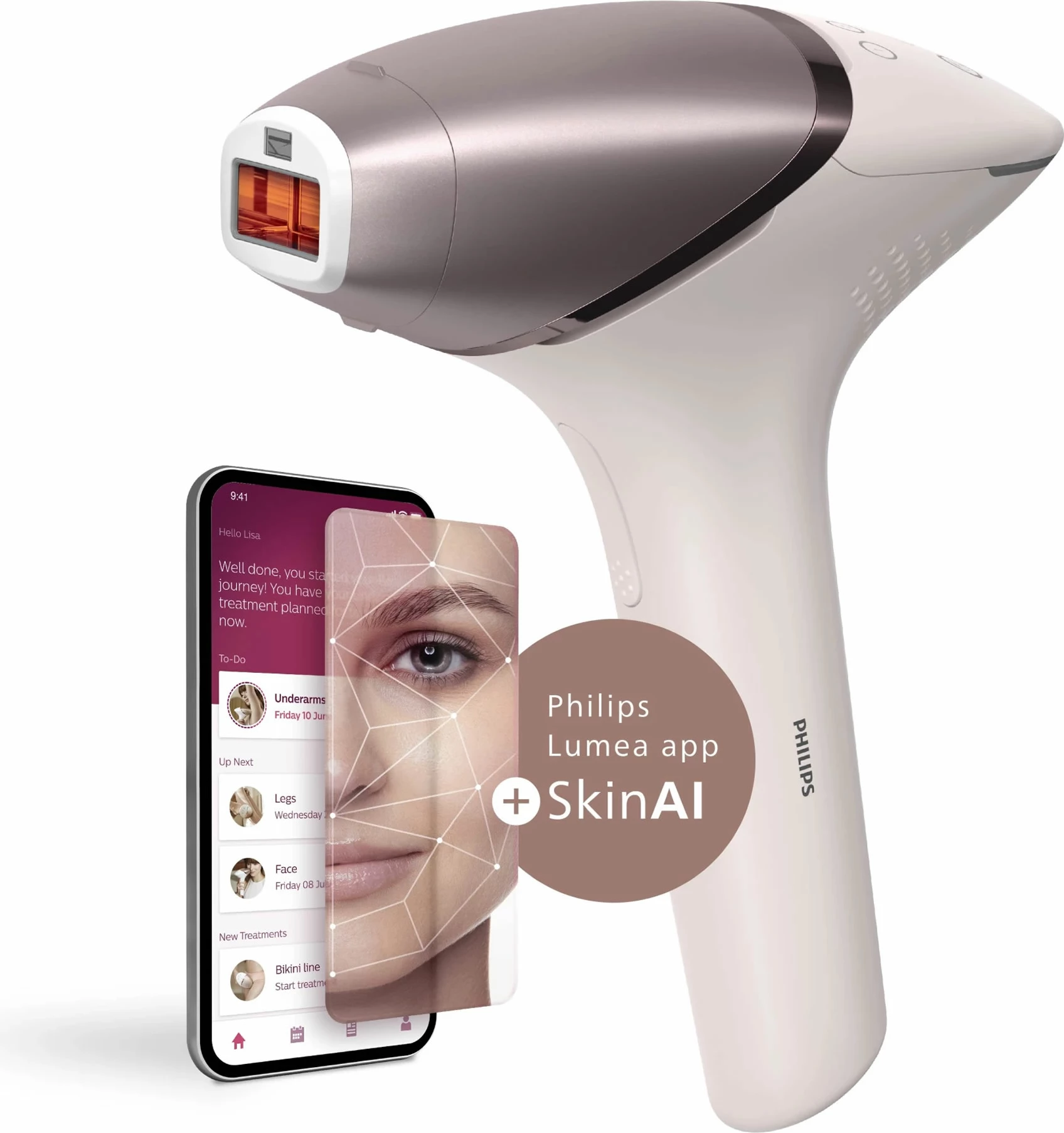 Epilator IPL Philips Lumea BRI977/00 SenseIQ 450,000 pulse drite, 4 shtojca, ari rozë
