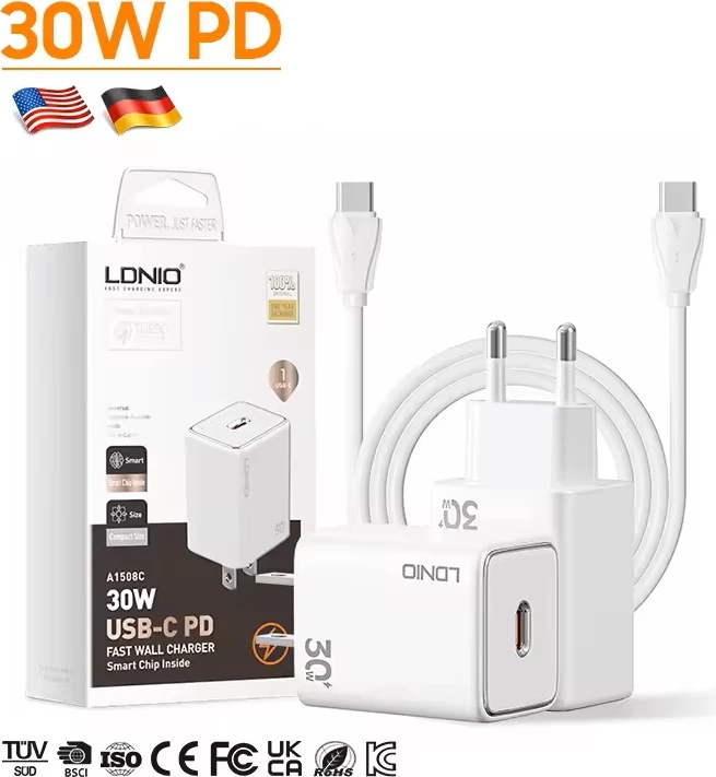 Karikues LDNIO A1508C 30W USB-C PD (5V/3A) i bardhë