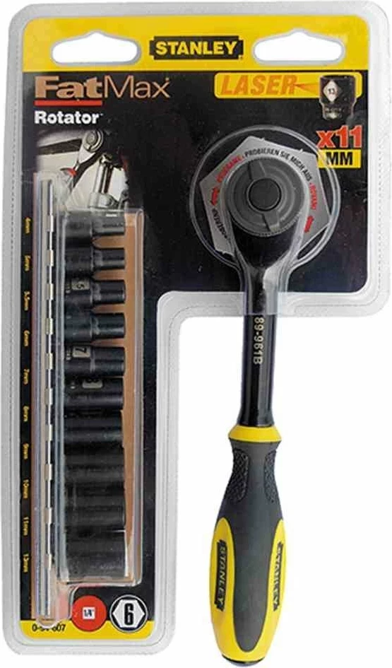 Set çelësa me krrikë rrotulluese Stanley FatMax Rotator 0-94-607, 1/4", 11 copë, 4-13 mm, verdhë/zezë