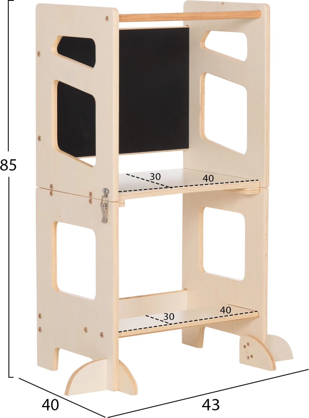 Kullë mësimi për fëmijë me tabelë, dru pishe natyral, RICKI FH18344.01, 43x32x84cm