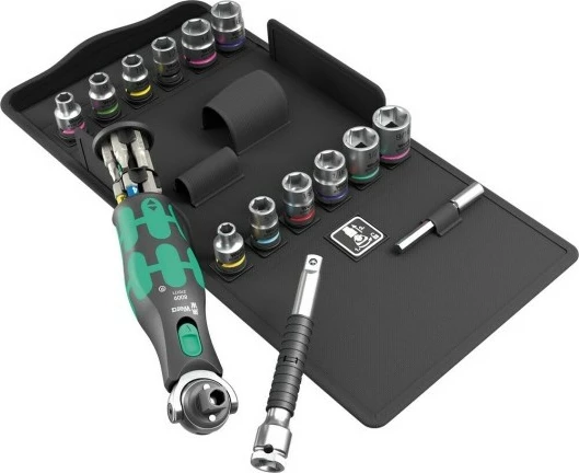 Set veglash Wera 8009 Zyklop Pocket 4, 1/4", me kasë, e zezë/e gjelbër