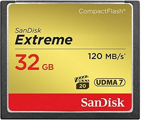 Kartelë SanDisk Extreme 32GB, CompactFlash, 120 MB/s, e zezë, e artë, e kuqe