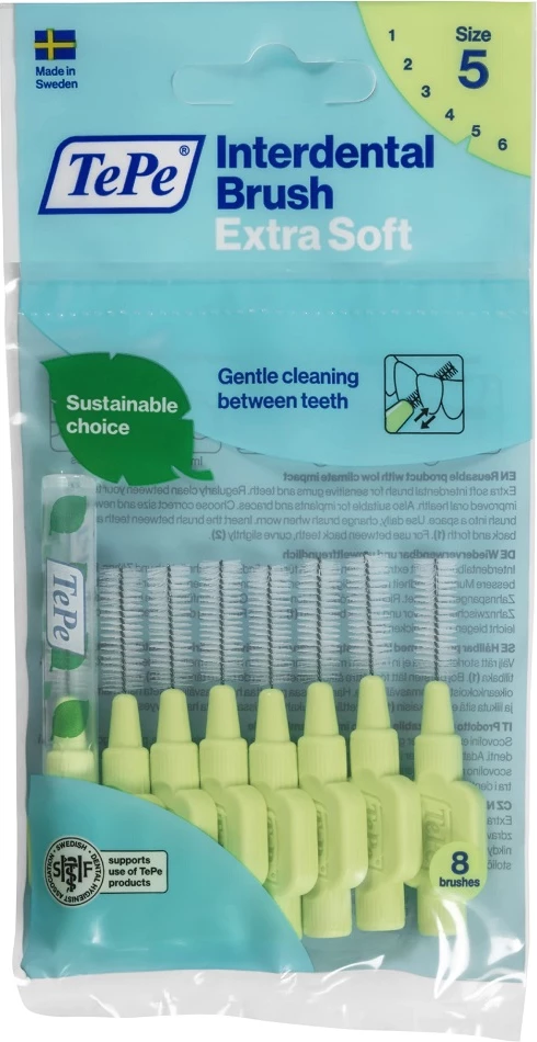 Brusha interdentale ekstra të buta TePe 0.8mm, 8 copë, jeshile e çelët