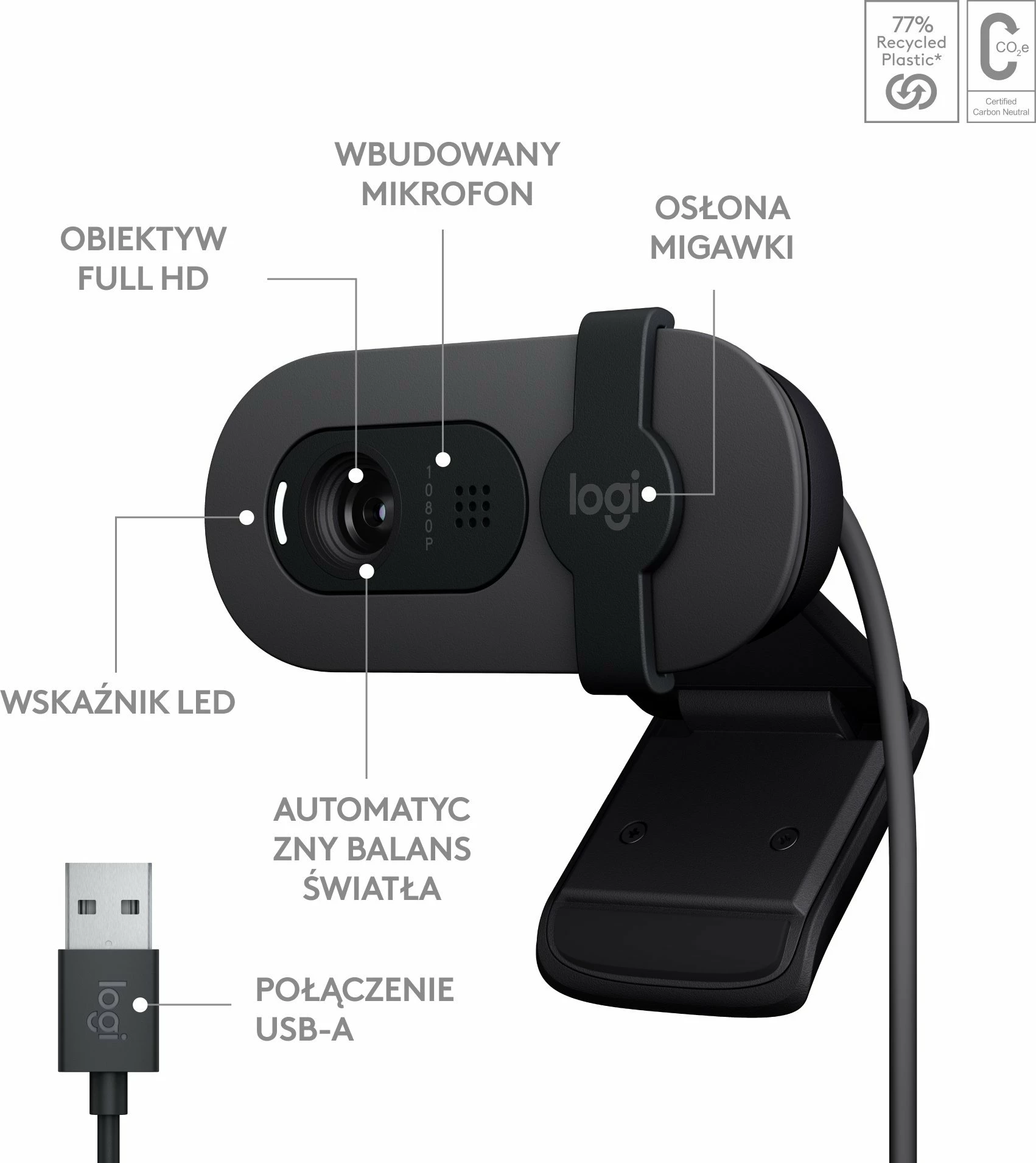 Webcam Logitech Brio 100 960-001585 Full HD 1080p USB, e zezë