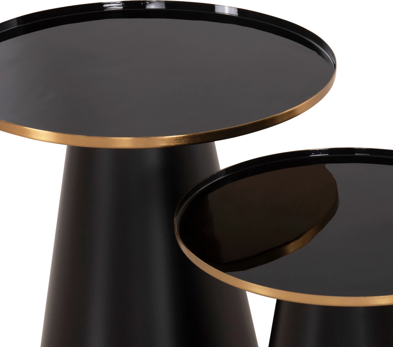 Tavolina kafeje 2 copë, BENG FH9920, sipërfaqe metalike të emaluara, bazë mat, ngjyrë e zezë, Φ50 & Φ40 cm