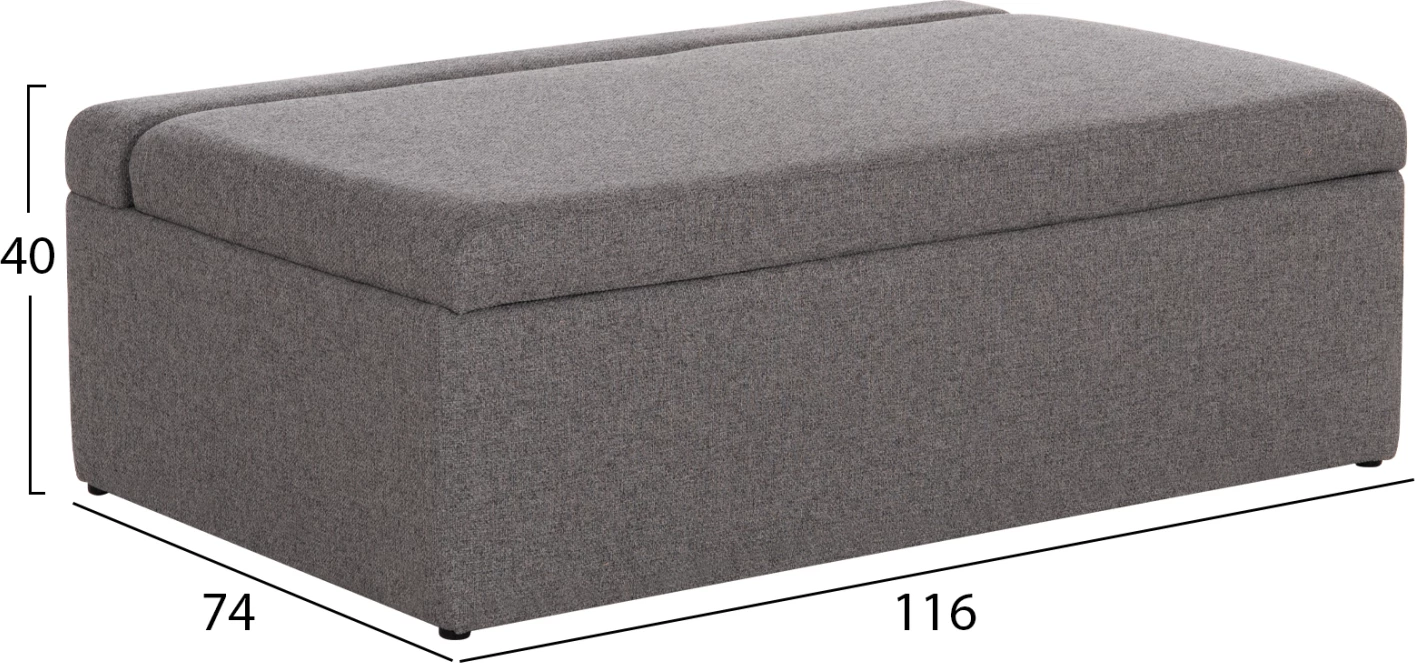 Stool me shtrat palosës dhe dyshek INGE, material gri, 166x75x40cm