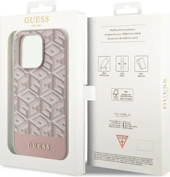 Mbështjellës Guess GCube Stripes MagSafe për iPhone 14 Pro 6.1", Rozë
