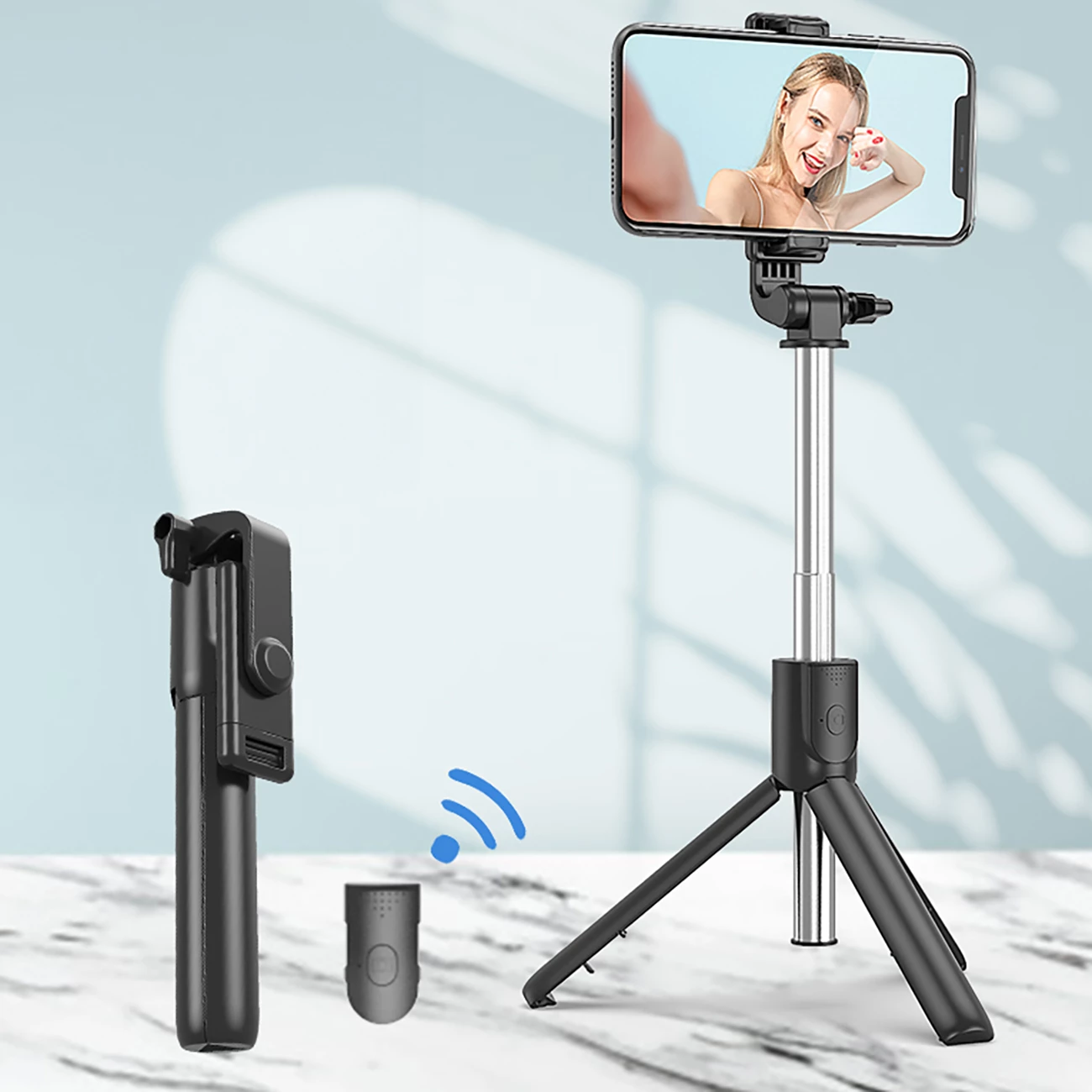 Selfie stick Hurtel WRY1S me tripod, për telefon, 67 cm, e zezë