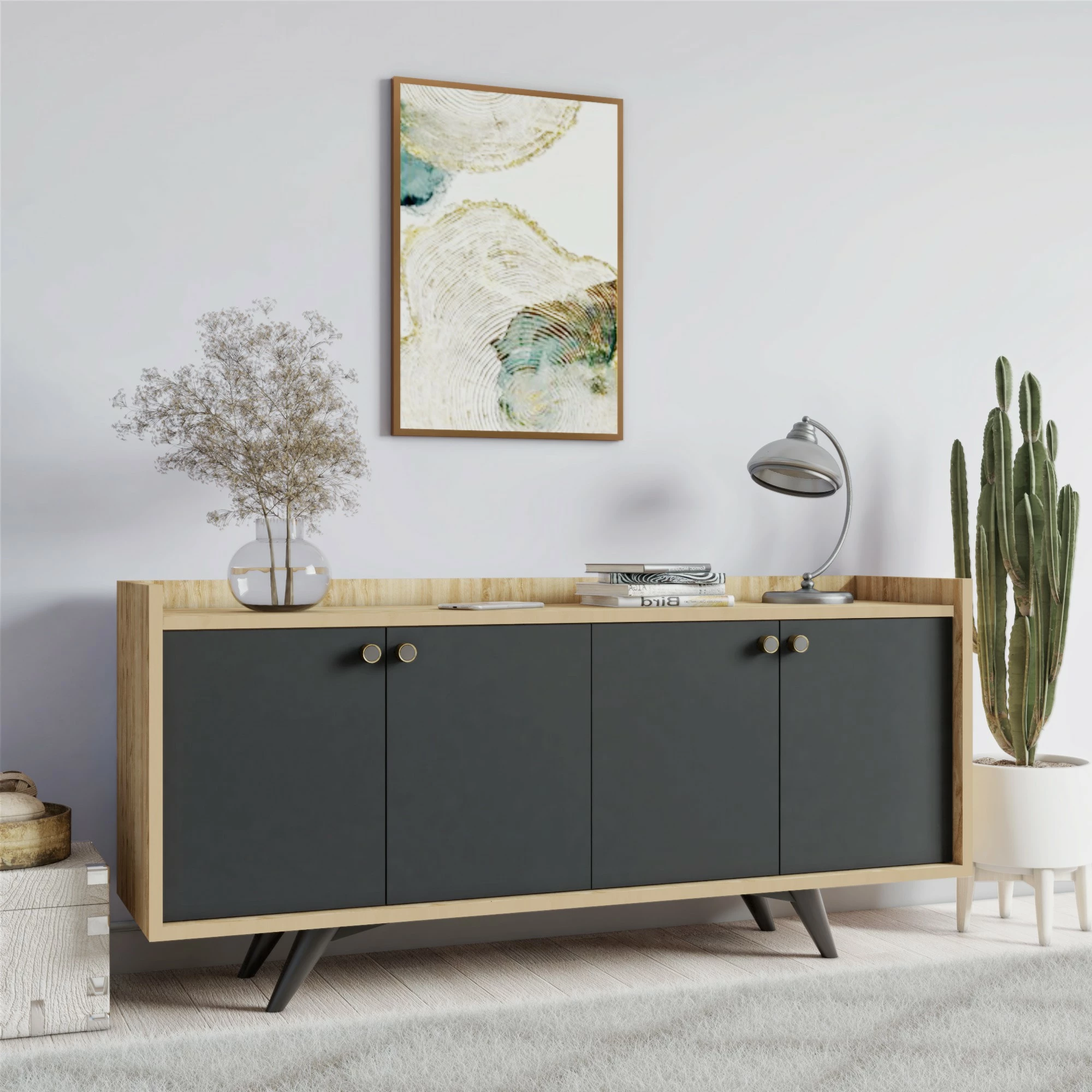 Konsolë Hanah Home, Piran, anthracite dhe lis, 150x75x40cm