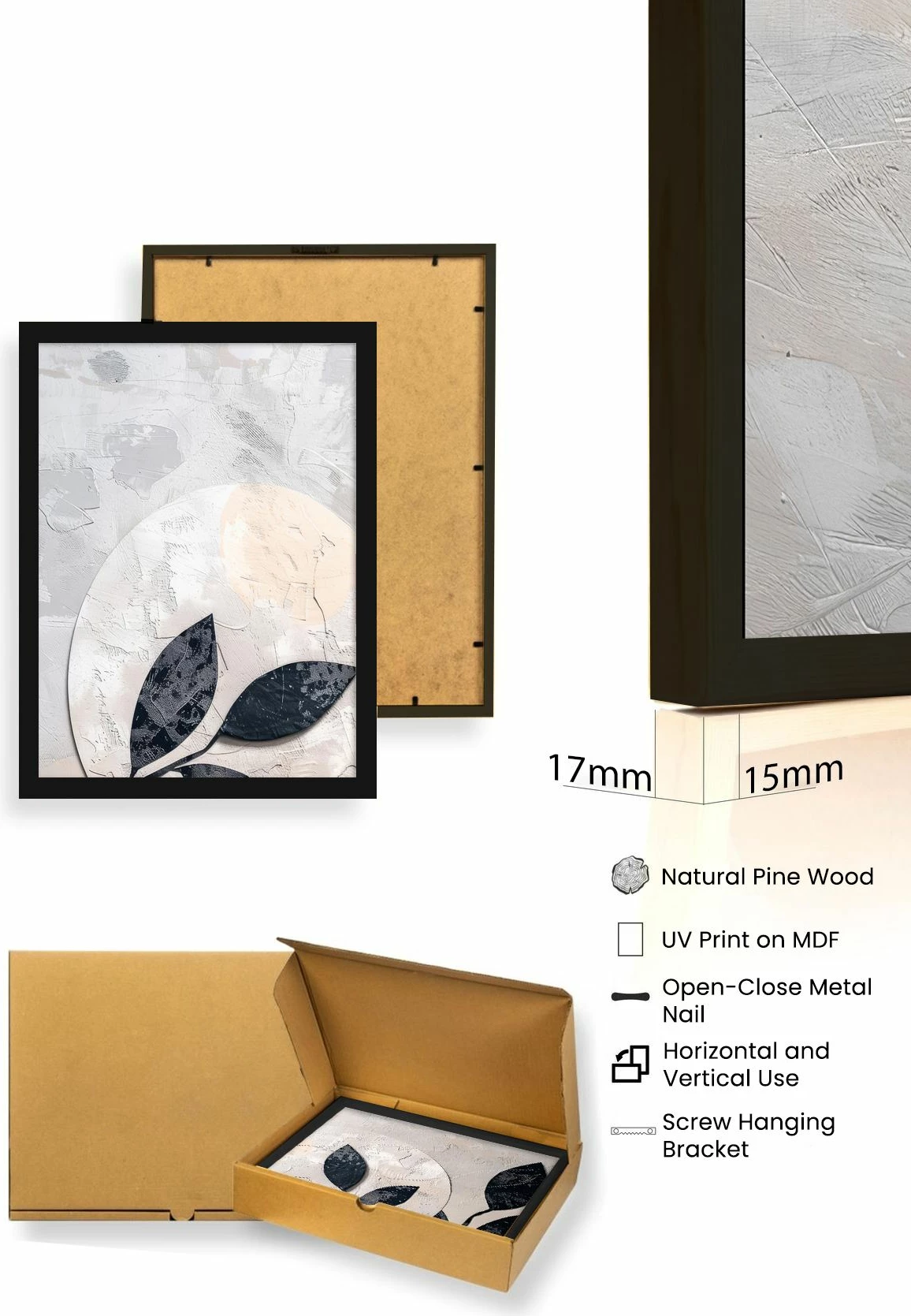 Pikturë dekorative me kornizë MDF (3 pjesë), Wallity, Huhu466S, 50x70 cm