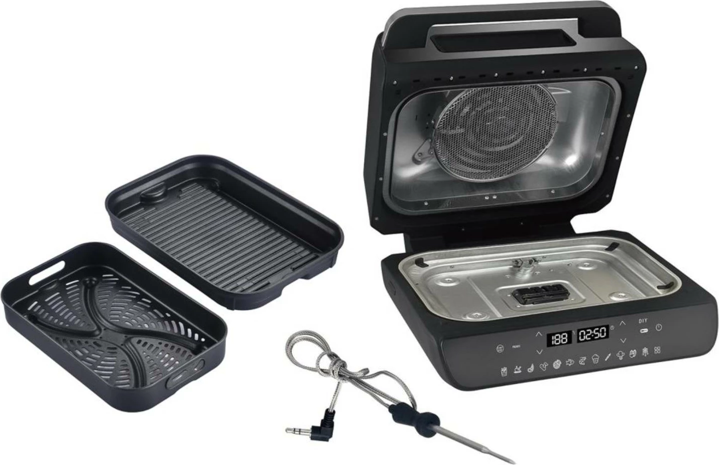 Fritezë ajri me grill Elit GrillFry360 MAX 12-në-1 1800W me sensor mishi 3.1L/2.8L, zi/argjend
