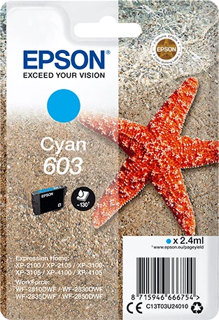 Bojë printeri, Epson, 603 / C13T03U24010, 2.4 ml 130 faqe, cyan