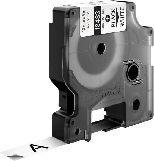 Shirit etiketimi Dymo 18483 (S0718210) 12 mm x 5.5 m, vinyl, i zi në të bardhë