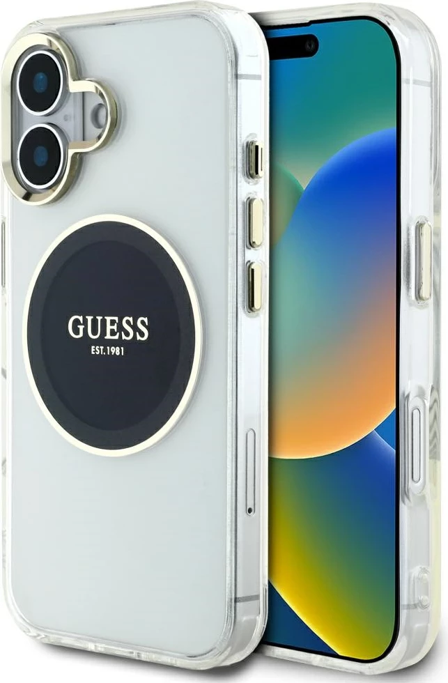 Mbështjellës Guess IML Metal Colored Circle Classic Logo MagSafe për iPhone 16, i zi