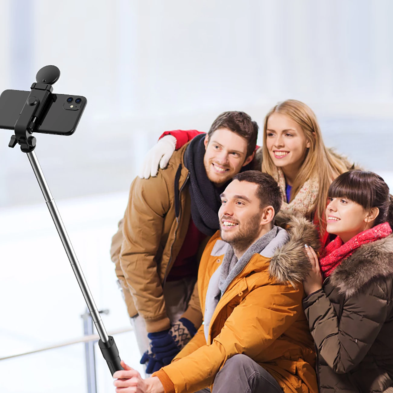 Selfie stick Hurtel WR1YXS me tripod teleskopik, llambë LED, Bluetooth, 71 cm, e zezë