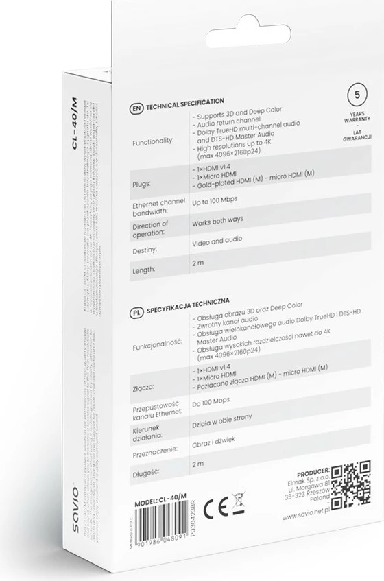 Kabllo HDMI Savio CL-40/M, 2m, HDMI (M) në micro HDMI (M), e zezë