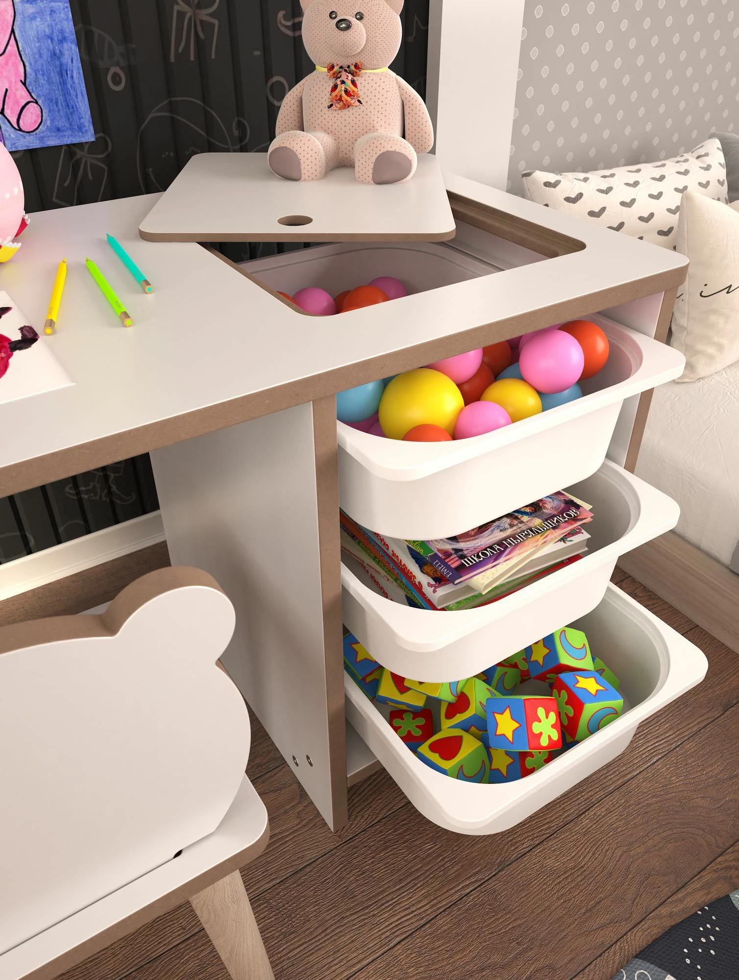 Set tavoline me karrige për fëmijë, Hanah Home, Soho, e bardhë