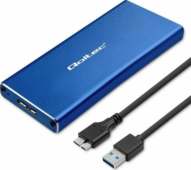 Kasë eksternale për SSD M.2 SATA NGFF Qoltec 51832, USB 3.0 5Gb/s deri 2TB, blu, set me kabllo