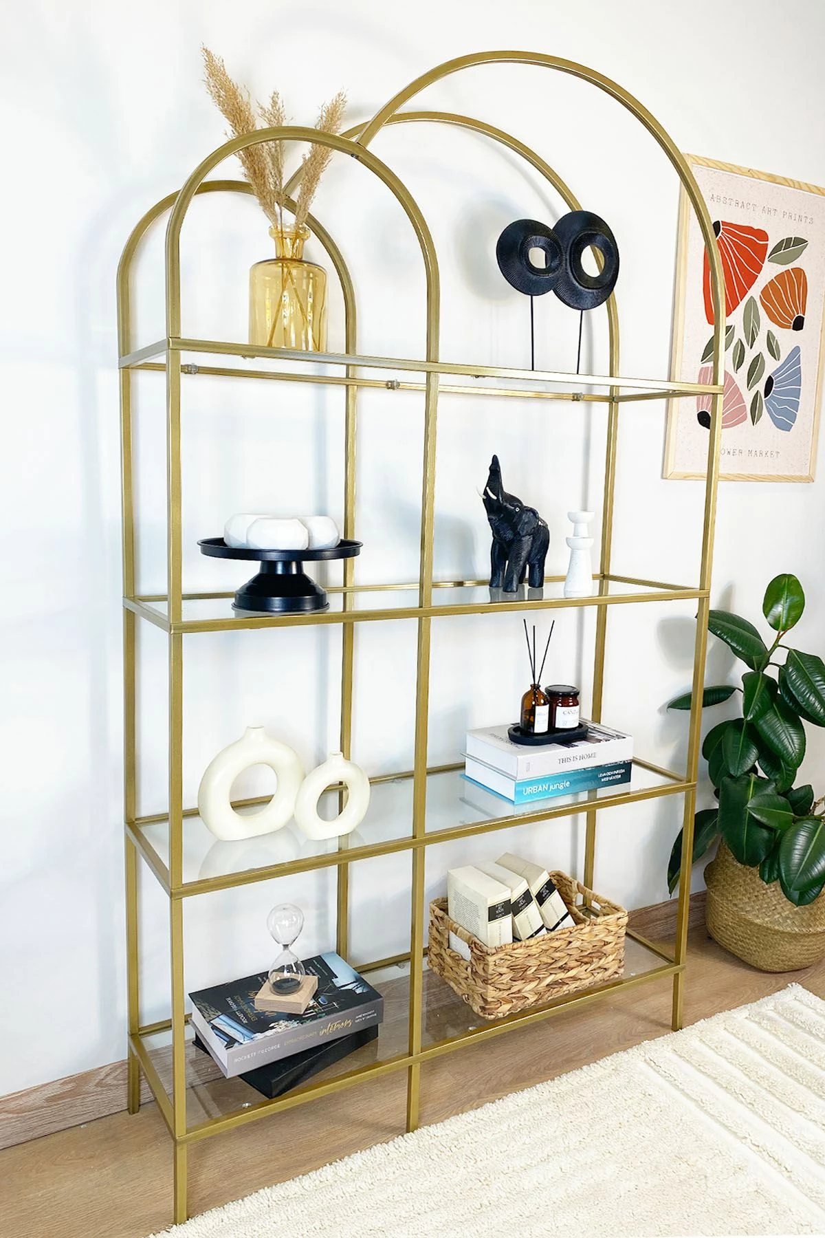 Raft librash Hanah Home, ngjyrë ari, xham transparent, Twin