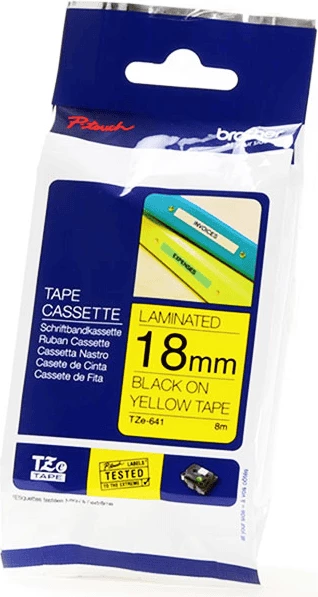 Shirit etiketimi i laminuar, Brother, TZE-641, 18mm 8m, e zezë në të verdhë
