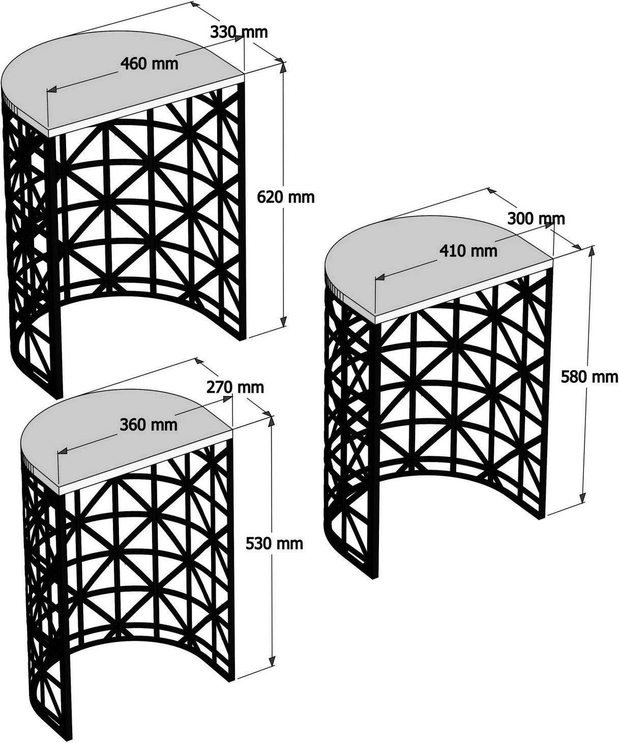 Set tavolinash të mbivendosura Hanah Home, stil, mermer i zi (3 copë)
