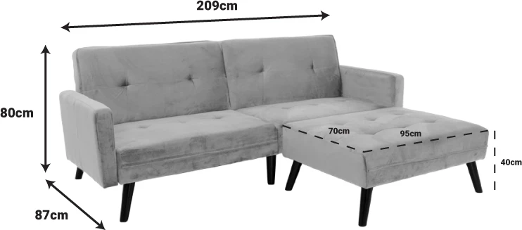 Divan-krevat Dream me tabure kadife ngjyrë mollë e kalbur 209x157x80m