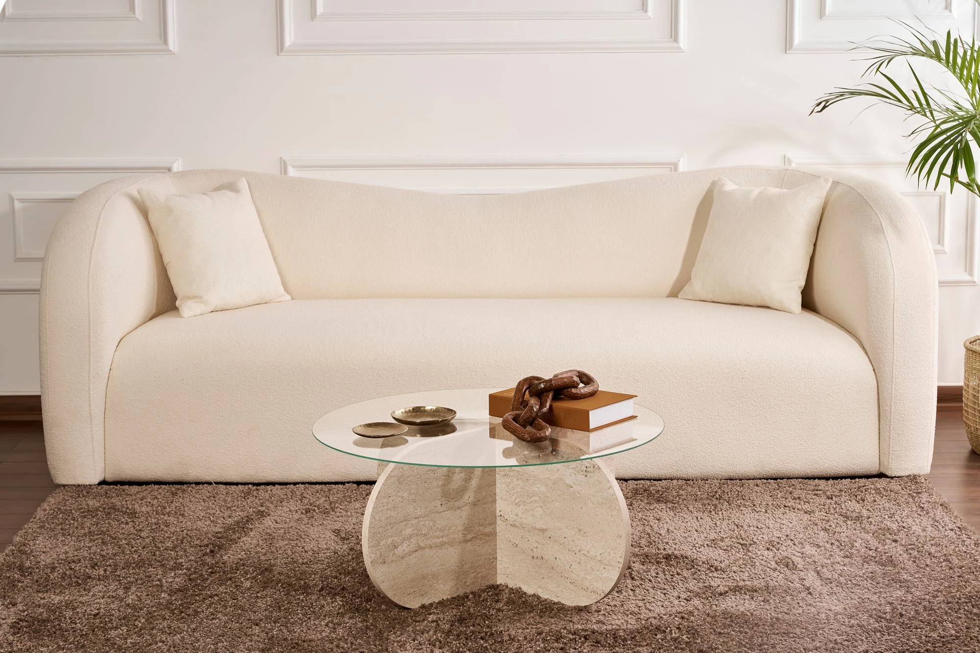 Tavolinë kafeje Nordure, Aeris, travertin, transparente