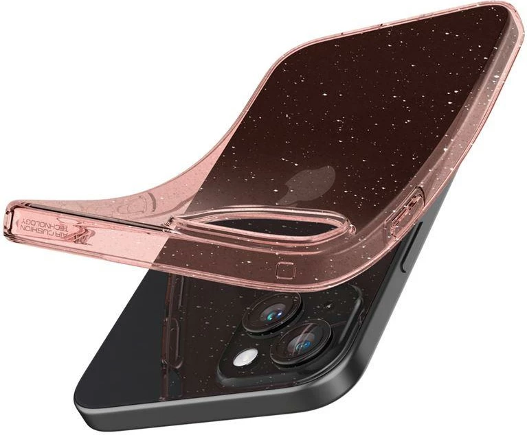 Mbështjellës Spigen Liquid Crystal Glitter për iPhone 15 Plus, Transparent/Rozë