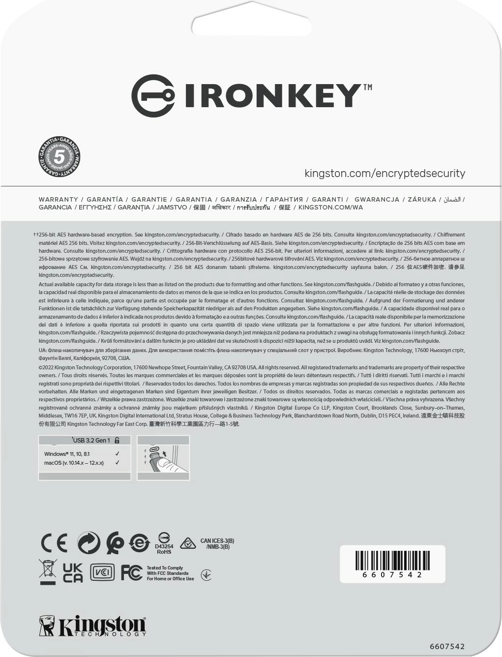 USB Kingston IronKey Vault Privacy 50 64GB, USB 3.2, i zi/kaltër