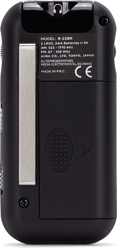 Radio portativ xhepi AM/FM Aiwa R-22 HyperBASS me kufje, i zi, set me bateri AAA