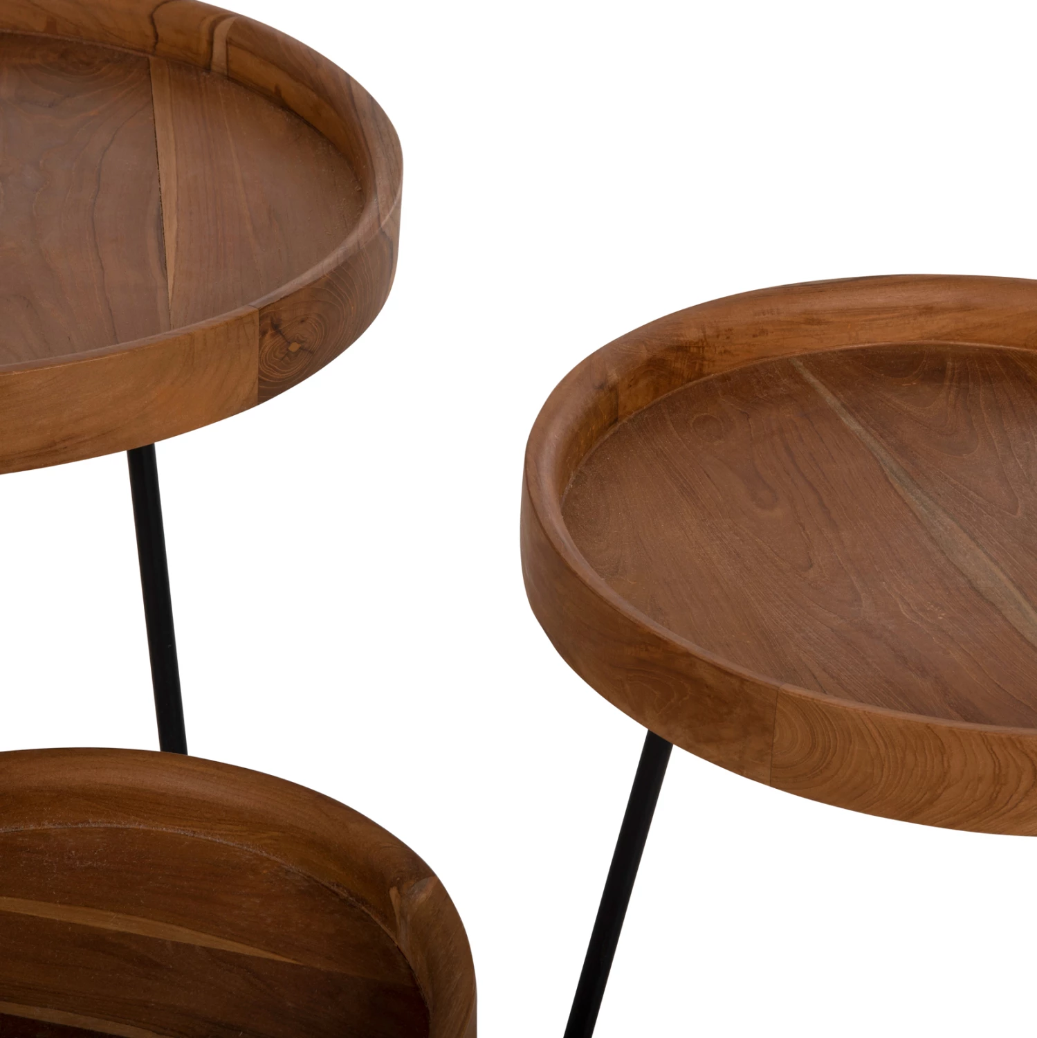 Tavolina anësore 3 copë set MANTARYS FH9799 dru MINDI-këmbë metali të zeza Φ60x55,5Ηcm