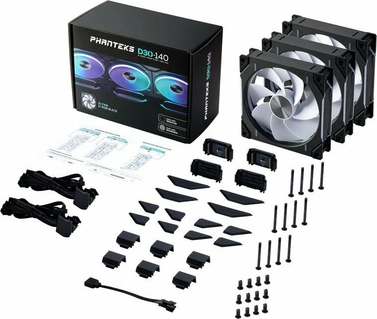 Ventilator PC Phanteks D30-140 PWM D-RGB 140 mm Reverse, zi/bardhë, 3 copë