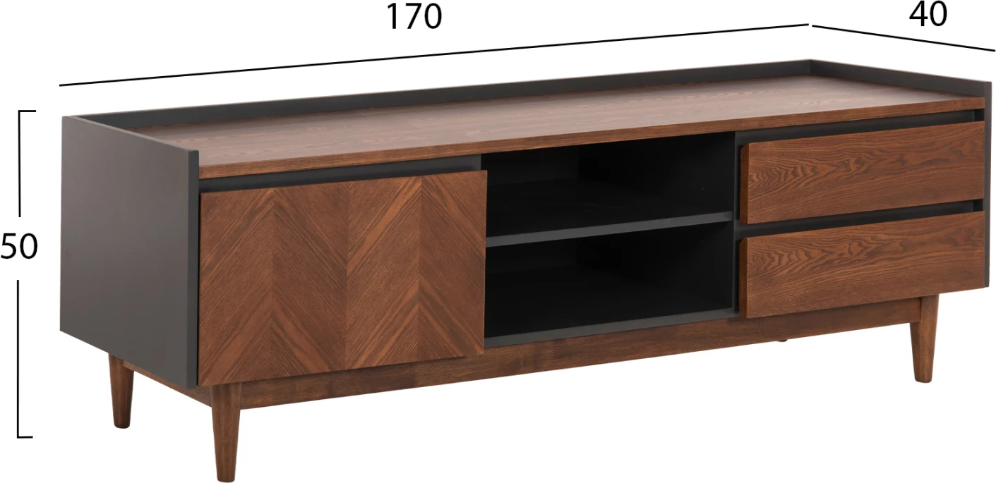 Dollap TV VEEN MDF me finiturë arre, ngjyrë arre dhe gri e errët, 170x40x50 cm