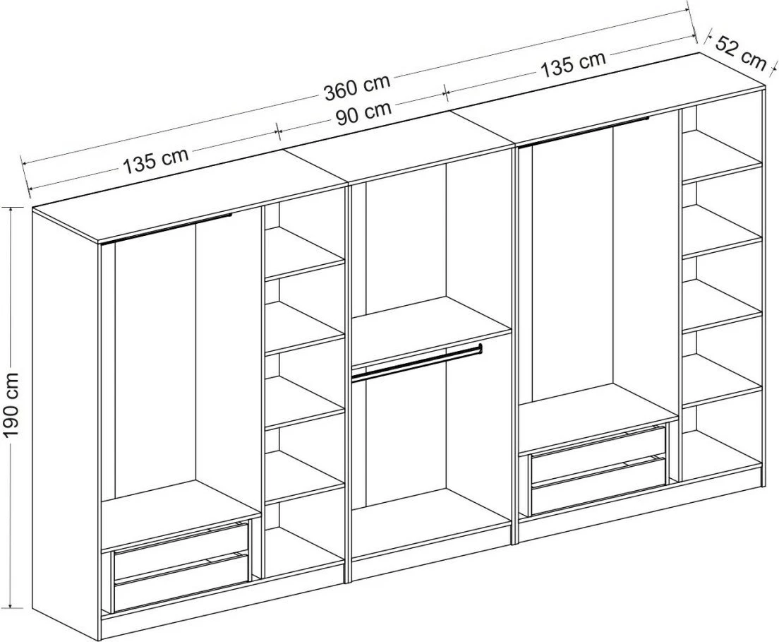 Dollap rrobash Skye Decor, i bardhë, 360x210x52cm, 8 pjesë