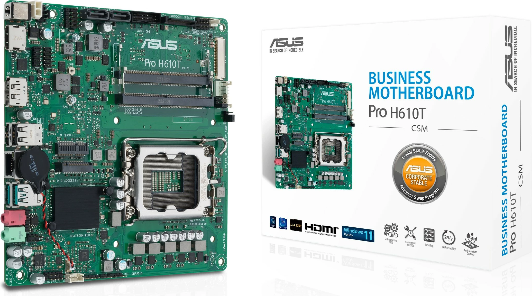 Pllakë amë ASUS Pro H610T-CSM, LGA 1700, DDR5-SDRAM, mini ITX