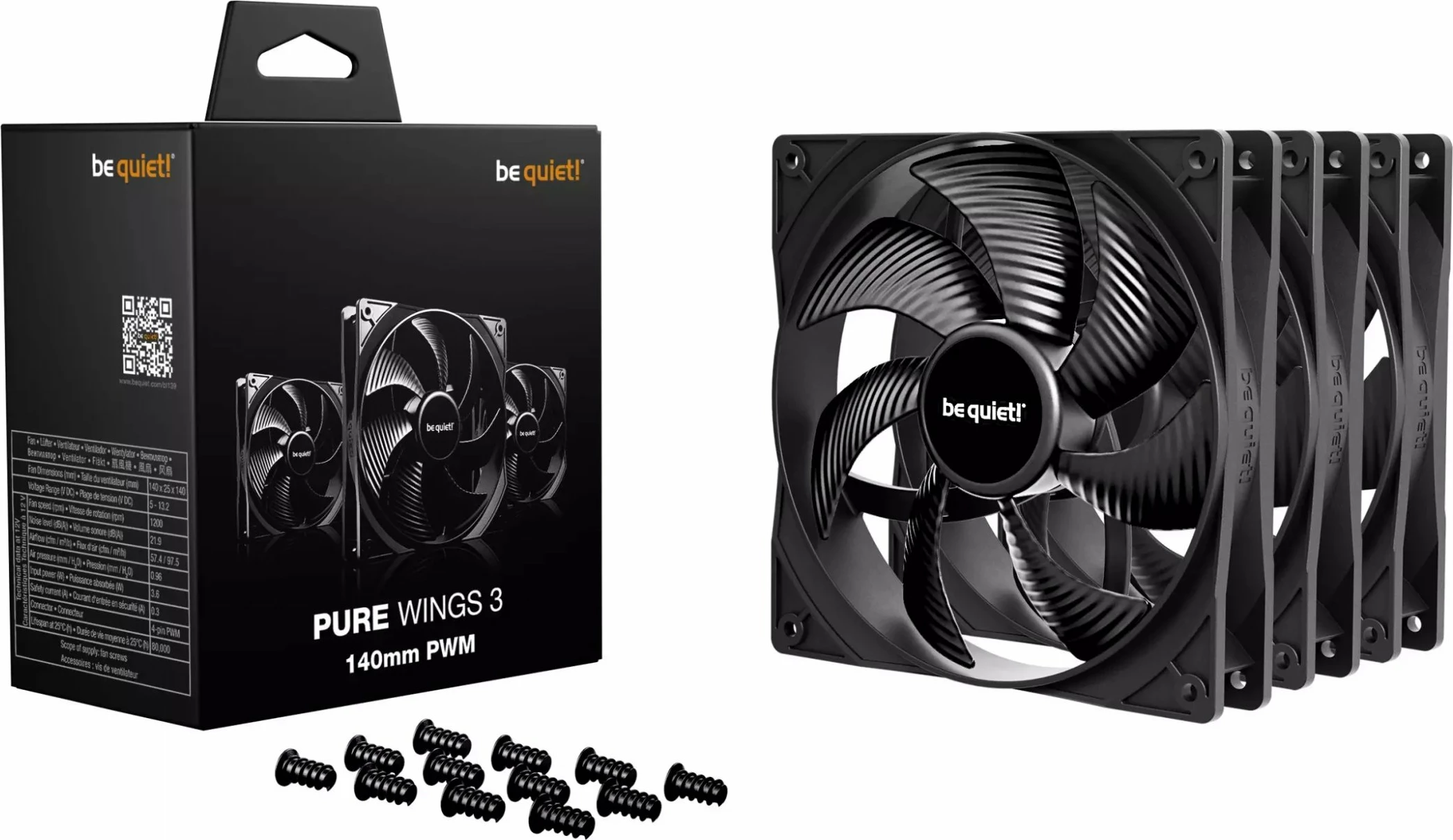 Ventilator PC be quiet! Pure Wings 3 BL139 140 mm PWM, i zi, paketë 3 copë