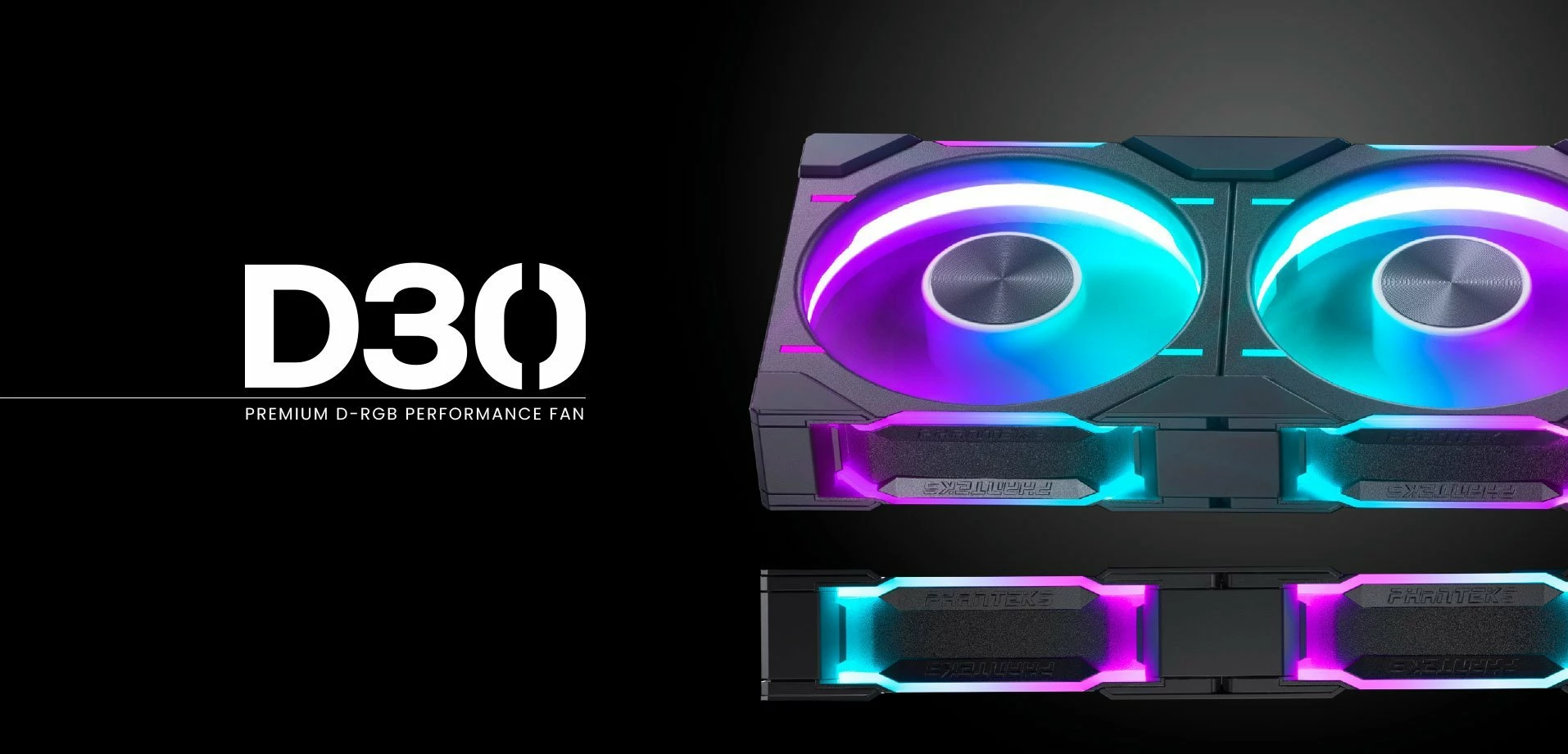 Ventilator PC Phanteks D30-140 PWM D-RGB 140 mm Reverse, zi/bardhë, 3 copë
