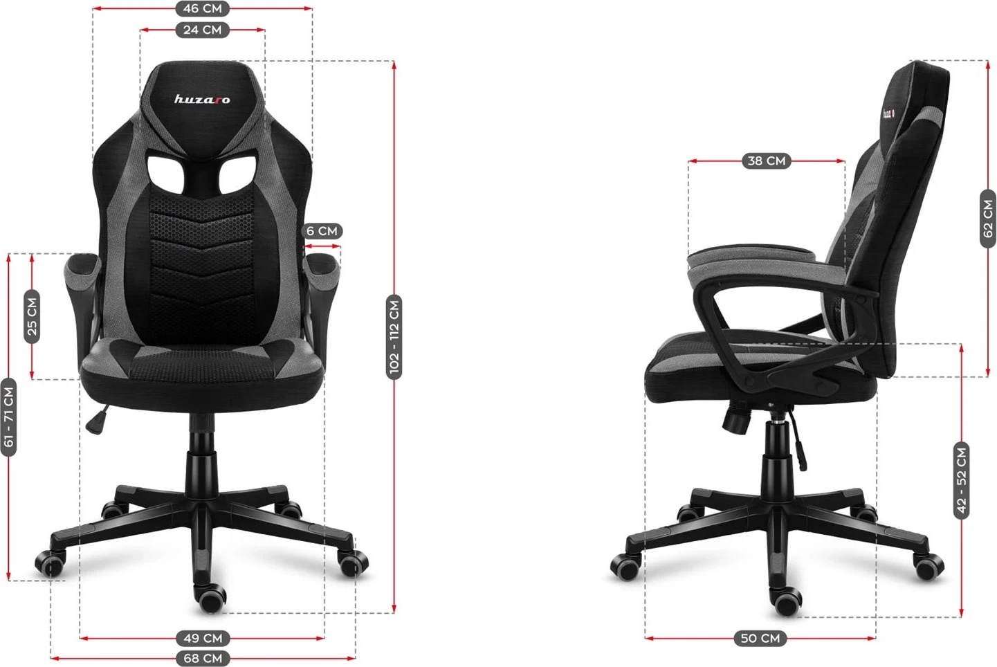 Karrgie për gaming Huzaro Force, 2.5, e zezë/hiri