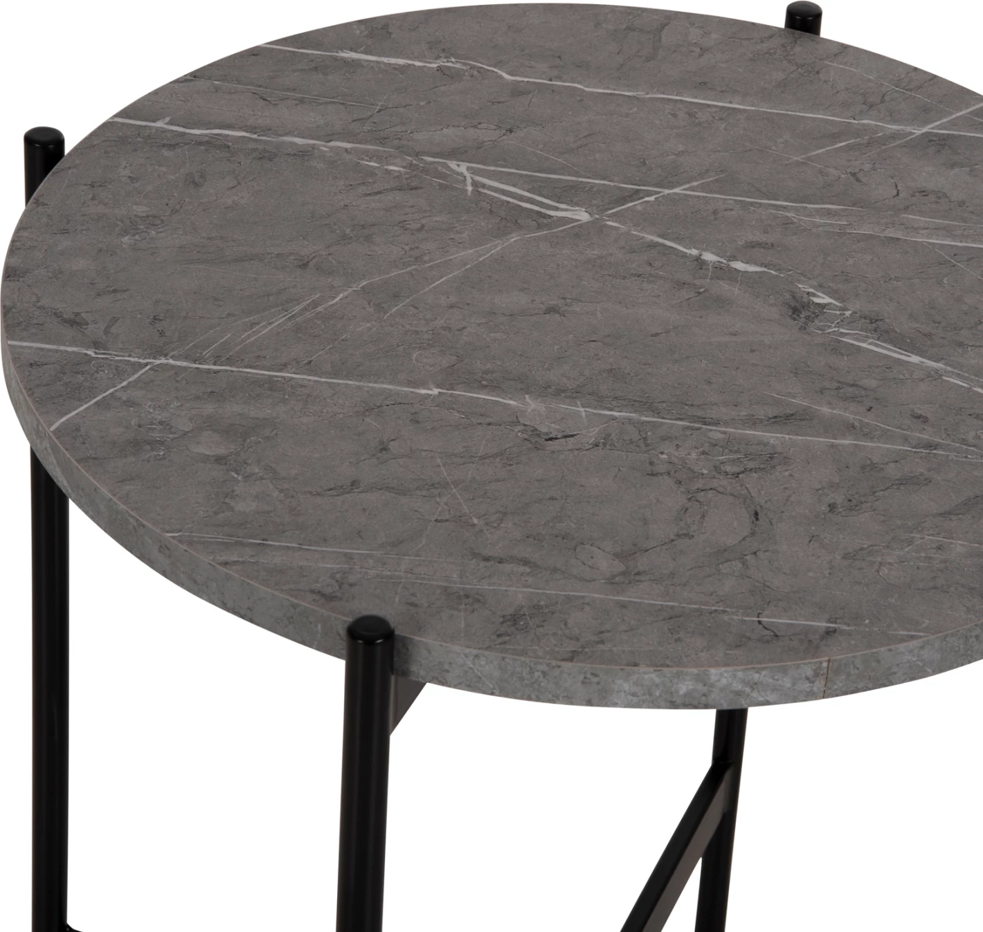 Tavolinë anësore FH9589.02 MDF mermer gri-bazë metalike e zezë Φ50x55Hcm