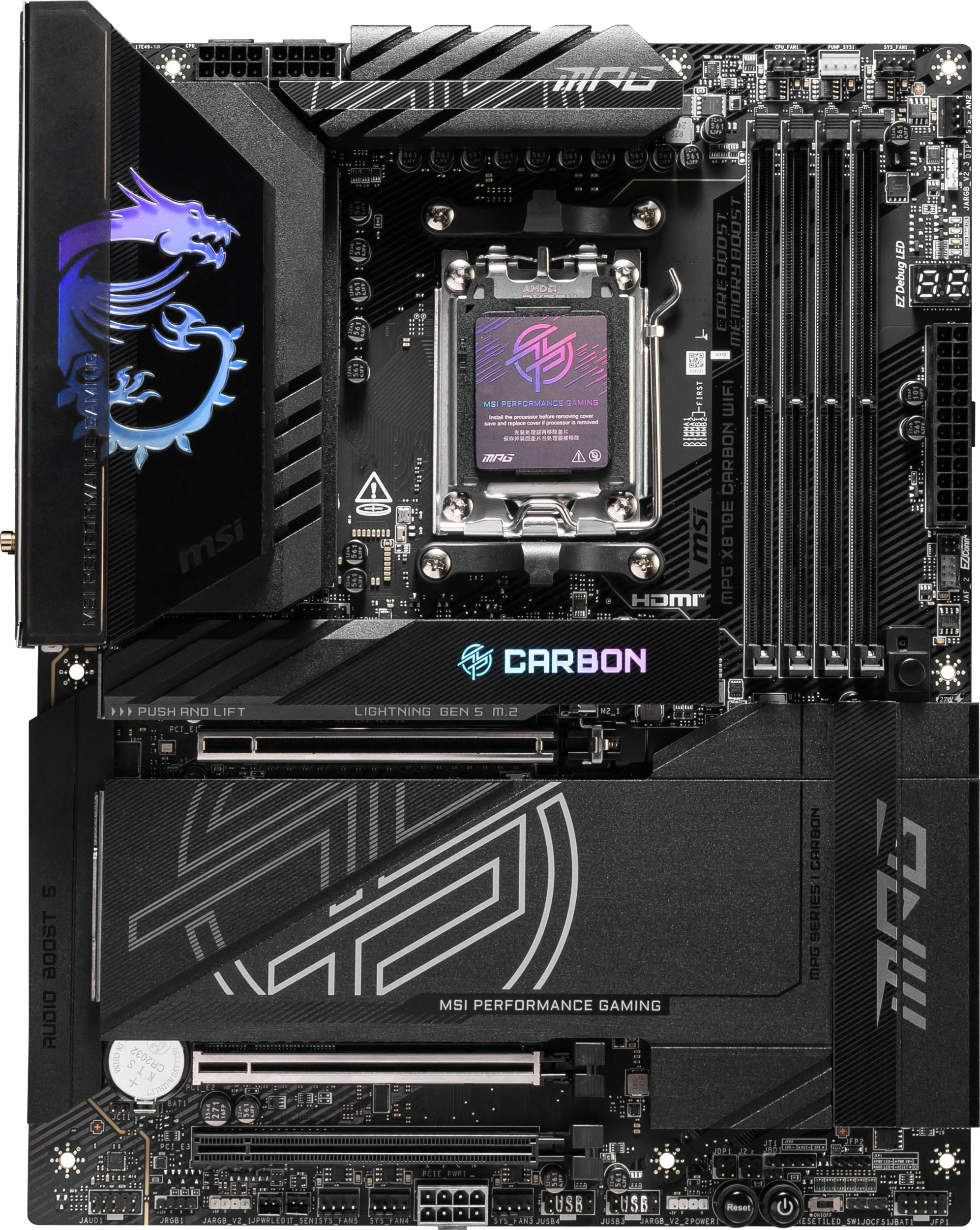 Pllakë amë MSI MPG X870E CARBON WIFI, AMD X870E, ATX, DDR5 256GB, Wi‑Fi 7, e zezë